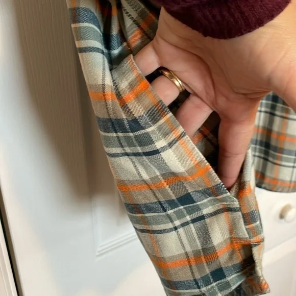 L.L.BEAN women’s XL Plaid Shirt Organic Cotton Blend. Green, Orange, Blue, Sage - Picture 7 of 11